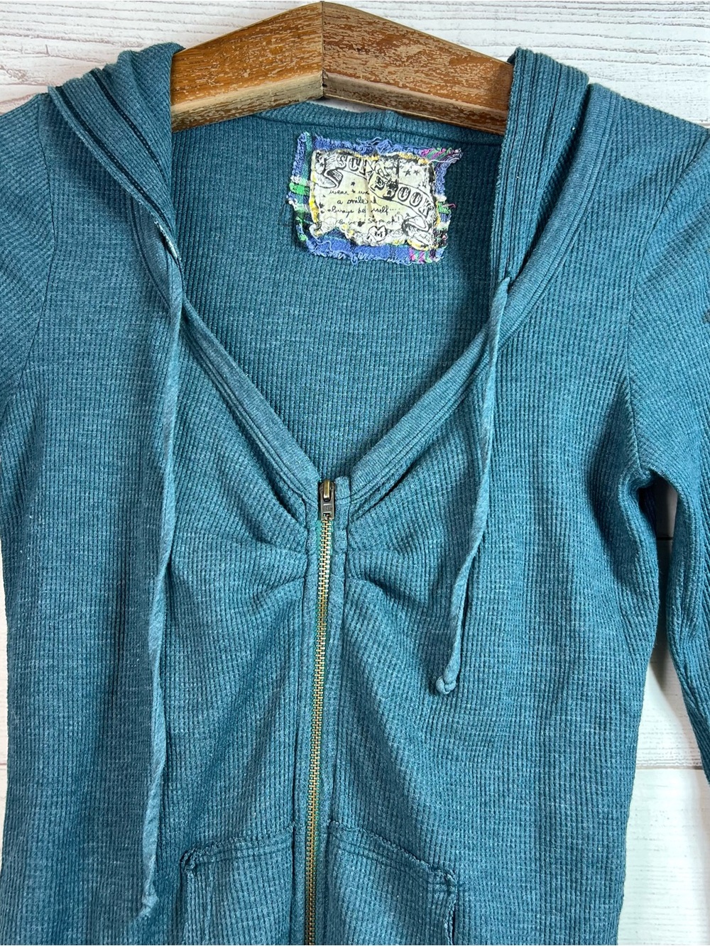Scrapbook Green Teal Thermal Skull Floral 3/4 Sleeve Sweater Size M Y2K Grunge - Picture 4 of 10